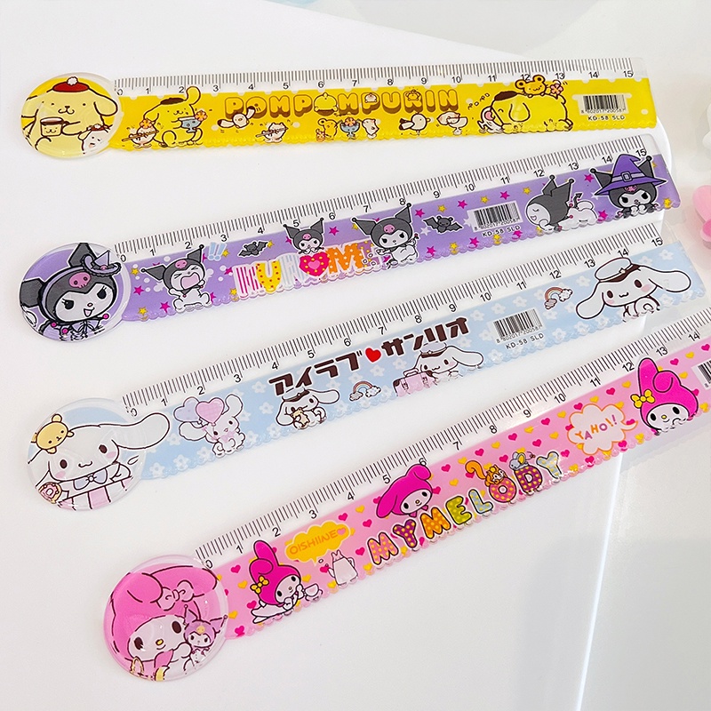 Cartoon Sanrio 15cm Ruler Cute Kuromi Mymelody Transparent Ruler Student Measuring Stationery Art Supplies