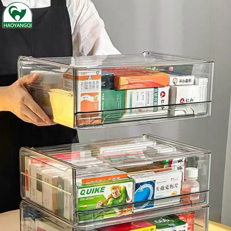 Hộp lưu trữ thuốc trong suốt chống bụi đơn giản và dung lượng lớn ngăn kéo Ống đựng thuốc nhiều lớp có thể được xếp chồng lên nhau với hộp lưu trữ thuốc trong suốt có độ trong suốt cao