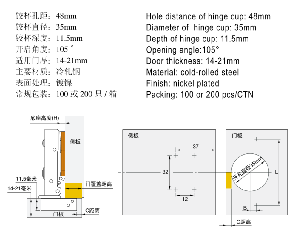 Bản lề (DS05578) giảm chấn,35mmCUP,cong thẳng,cong ít,cong nhiều