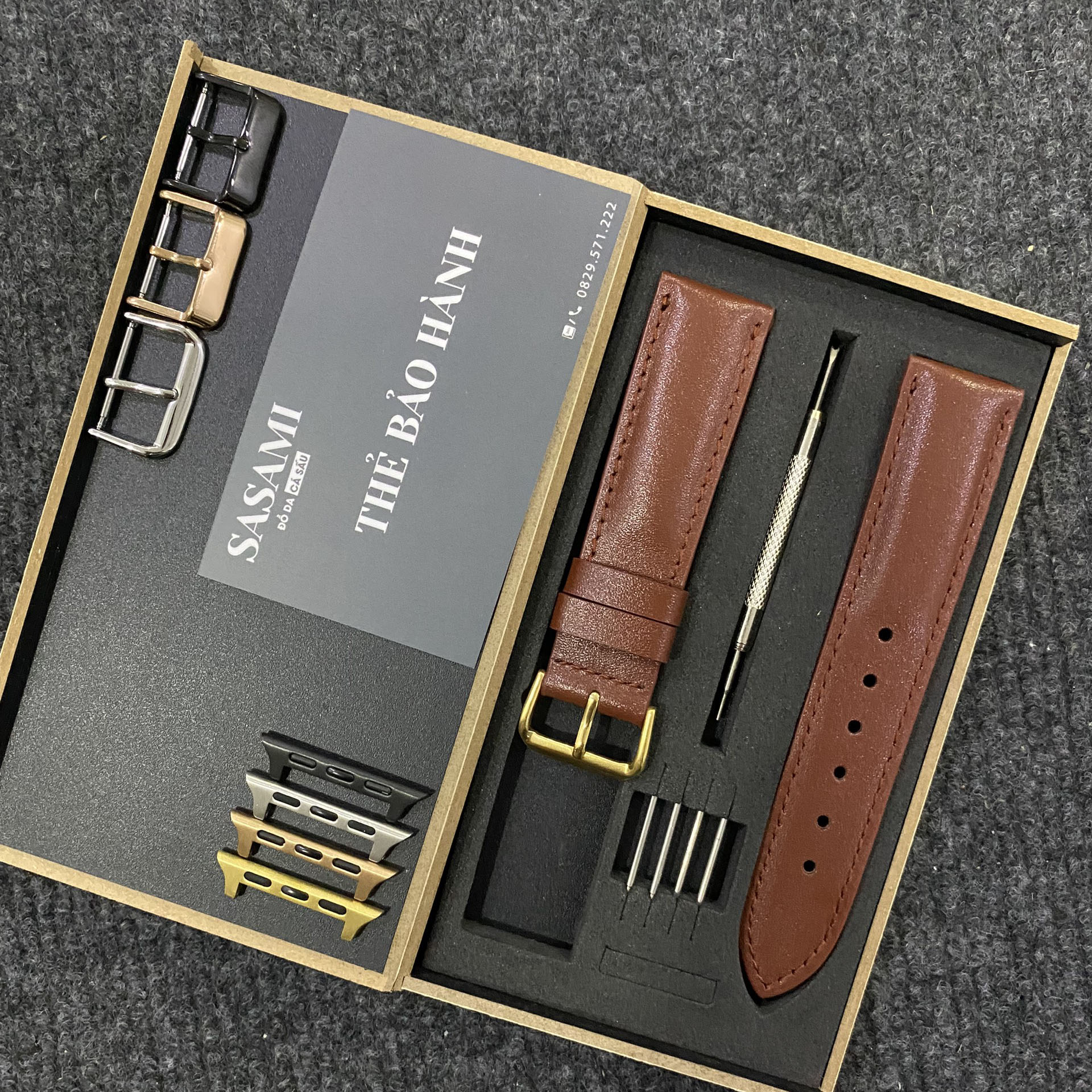 Wbk. dây đồng hồ applewatch da bò khóa kim,sản phẩm gồm: 1 dây+1 khóa+2 chốt applewatch,tặng hộp và 1 cây thay dây