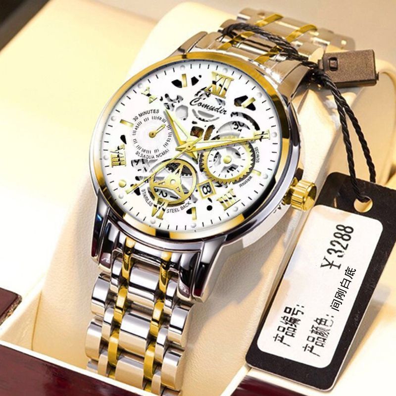 Automatic Mechanical Watch Hollow Calendar Luminous Men's Watch Waterproof Business Authentic Switzerland