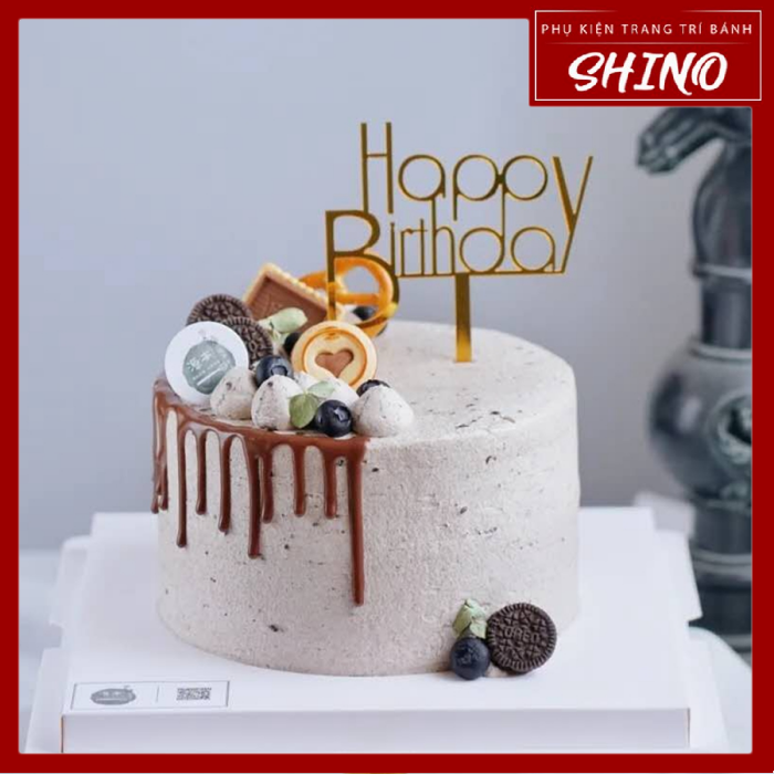 Topper/que cắm chữ HPBD cách điều mica