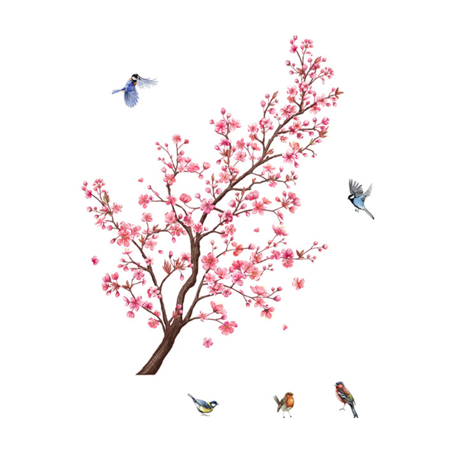 MOOREU Floral Branch Wall Stickers Flower Tree Wall Sticker Beautiful Pink Blossom Bird Wall Sticker Set Waterproof Pvc Decal for Modern Living Room and Bedroom Decor 2 Sheets Included