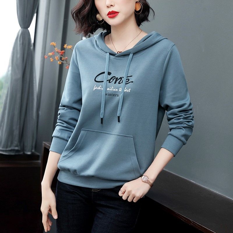 2023 Autumn Winter new sweater Women's Cotton Sweatshirt Hooded thin style Korean loose hooded Embroidered Long-sleeved casual jacket Plus Size