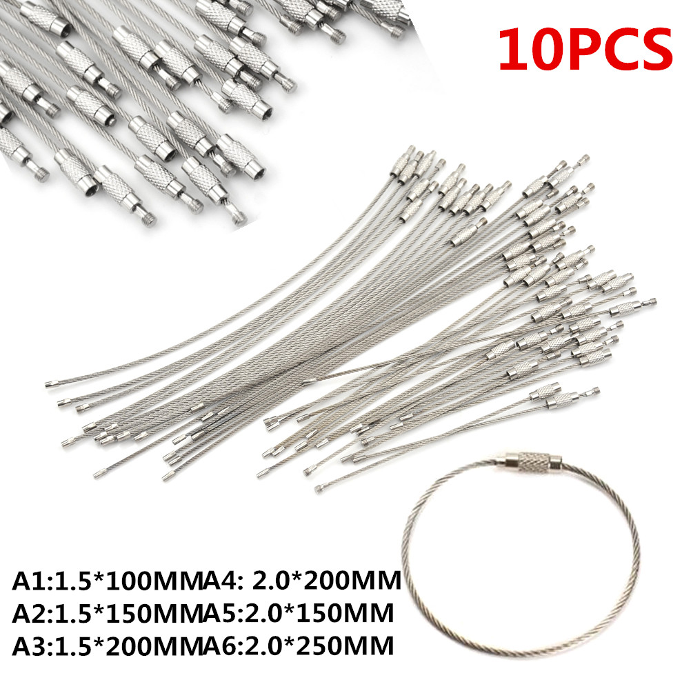 NEW%20%E3%80%90Innovative%20design%E3%80%9110Pcs%2010/20/25cm%20Keychain%20Tag%20Rope%20Stainless%20Steel%20Wire%20Cable%20Loop%20Screw%20Lock%20Gadget%20Ring%20Key%20Keyring%20Circle%20Camps%20Hanging%20Tool%20-%20Image%203