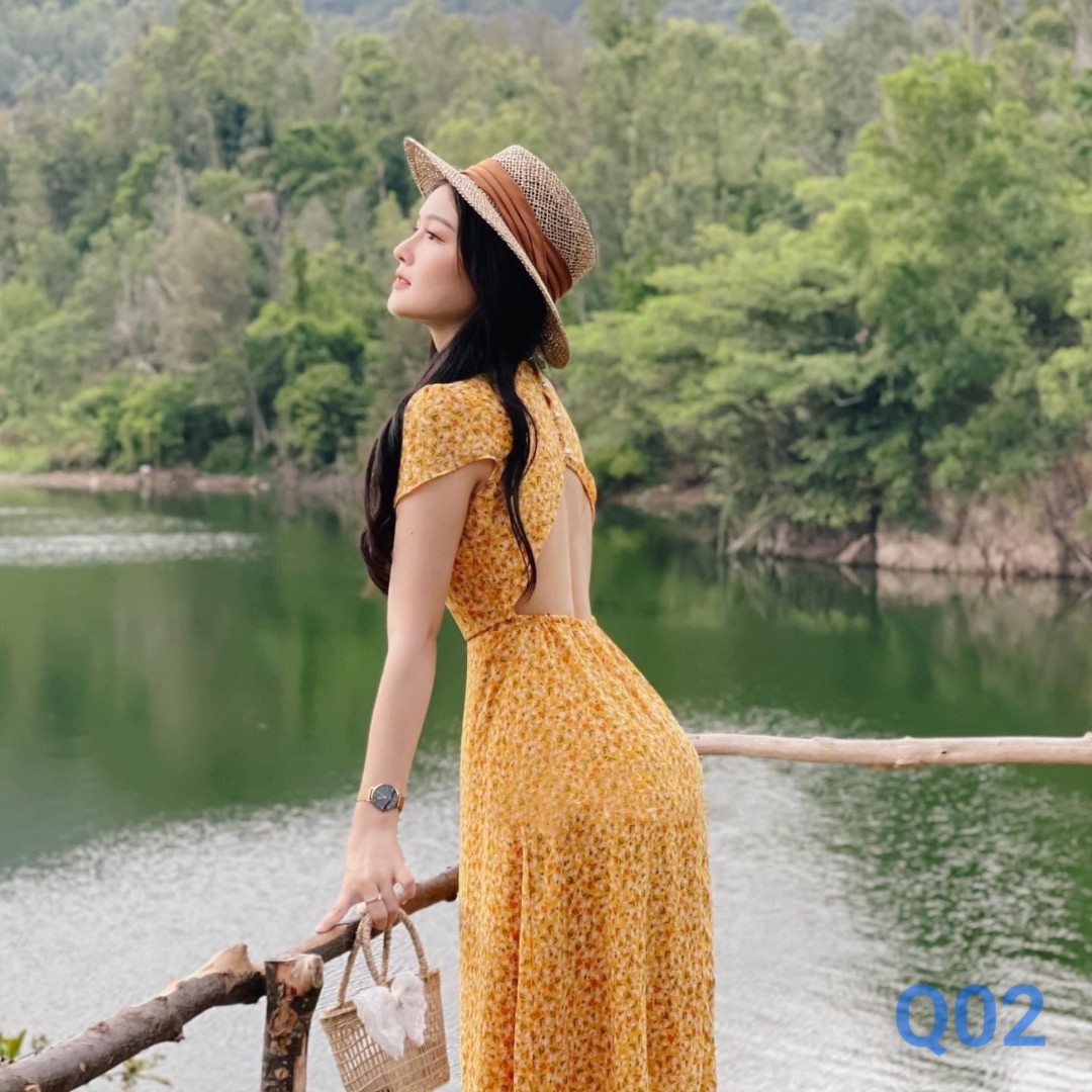 đầm voan hoa dài 2 lớp hàng cao cấp ld22
