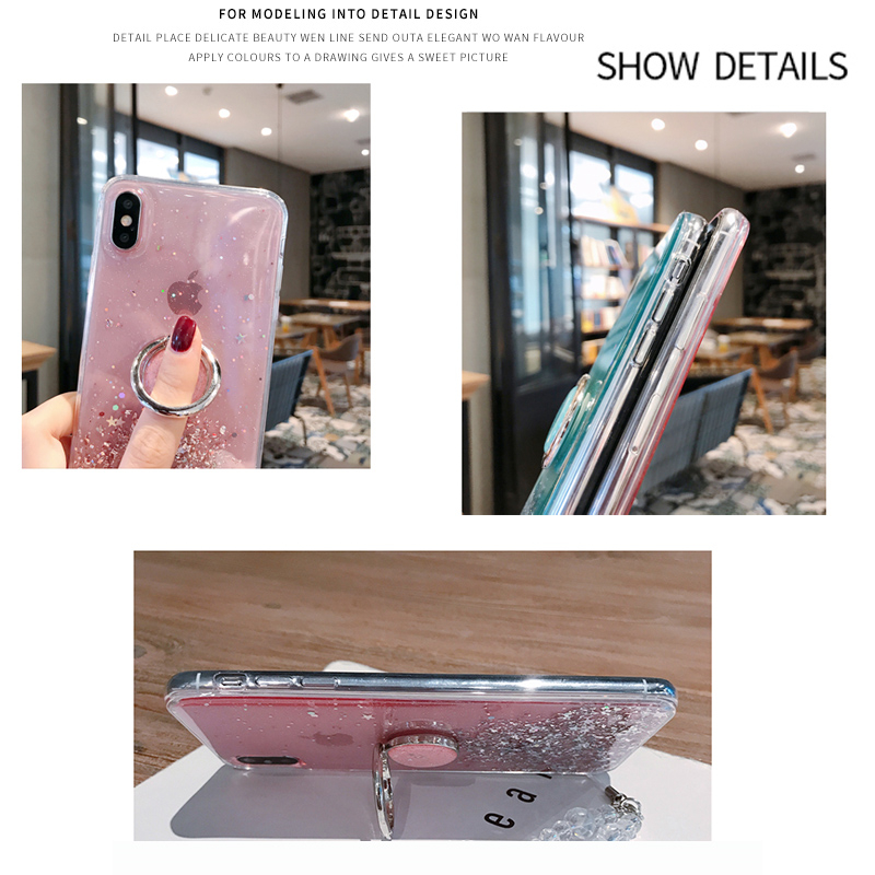 Phone case vivo Y03 Y03T Y18 Y28S Shiny Ring Glitter Soft Transparent Holder Stand with Ring Stars Moon Girls Back cover vivo Y03 Y03T Y18 Y28S case. 