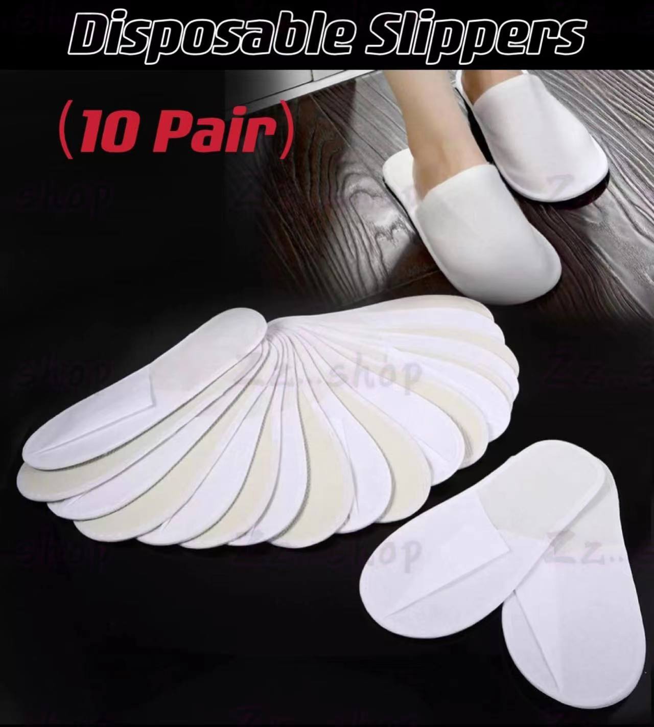 (10 Pair) White Disposable Hotel Slippers Hotel Slippers Spa Slippers
