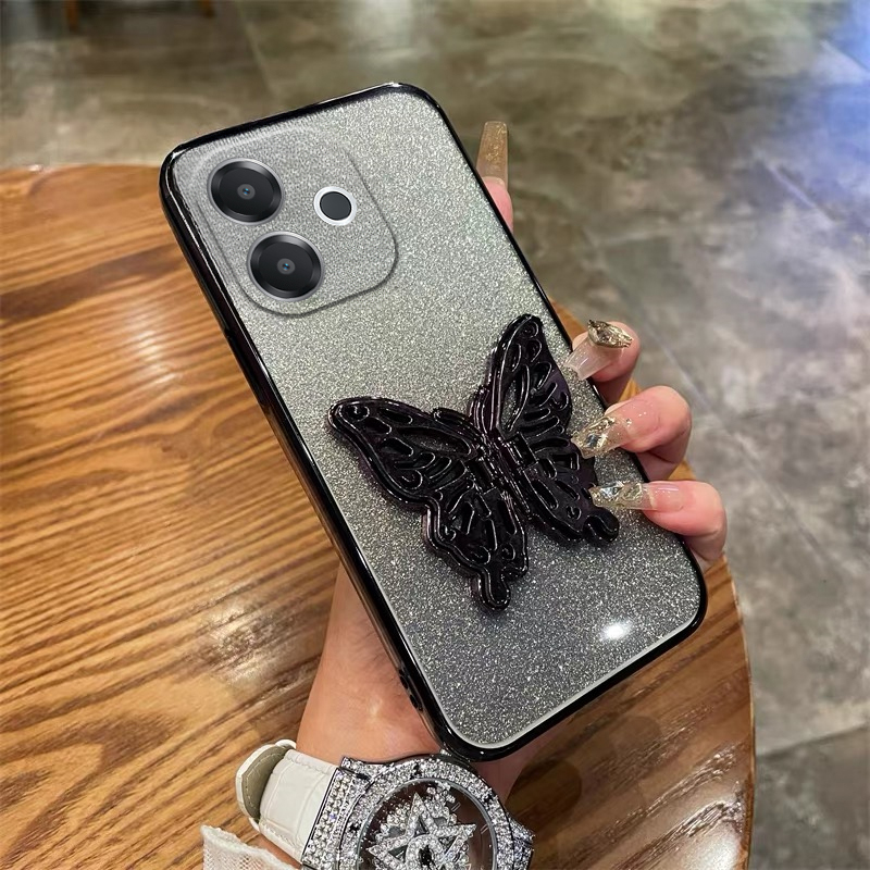 For OPPO A5 Pro Case with Cute Butterfly Stand Luxury Slim Gradient Clear Plating Glitter Girls for OPPO A5 Pro 5G Back Cover. 
