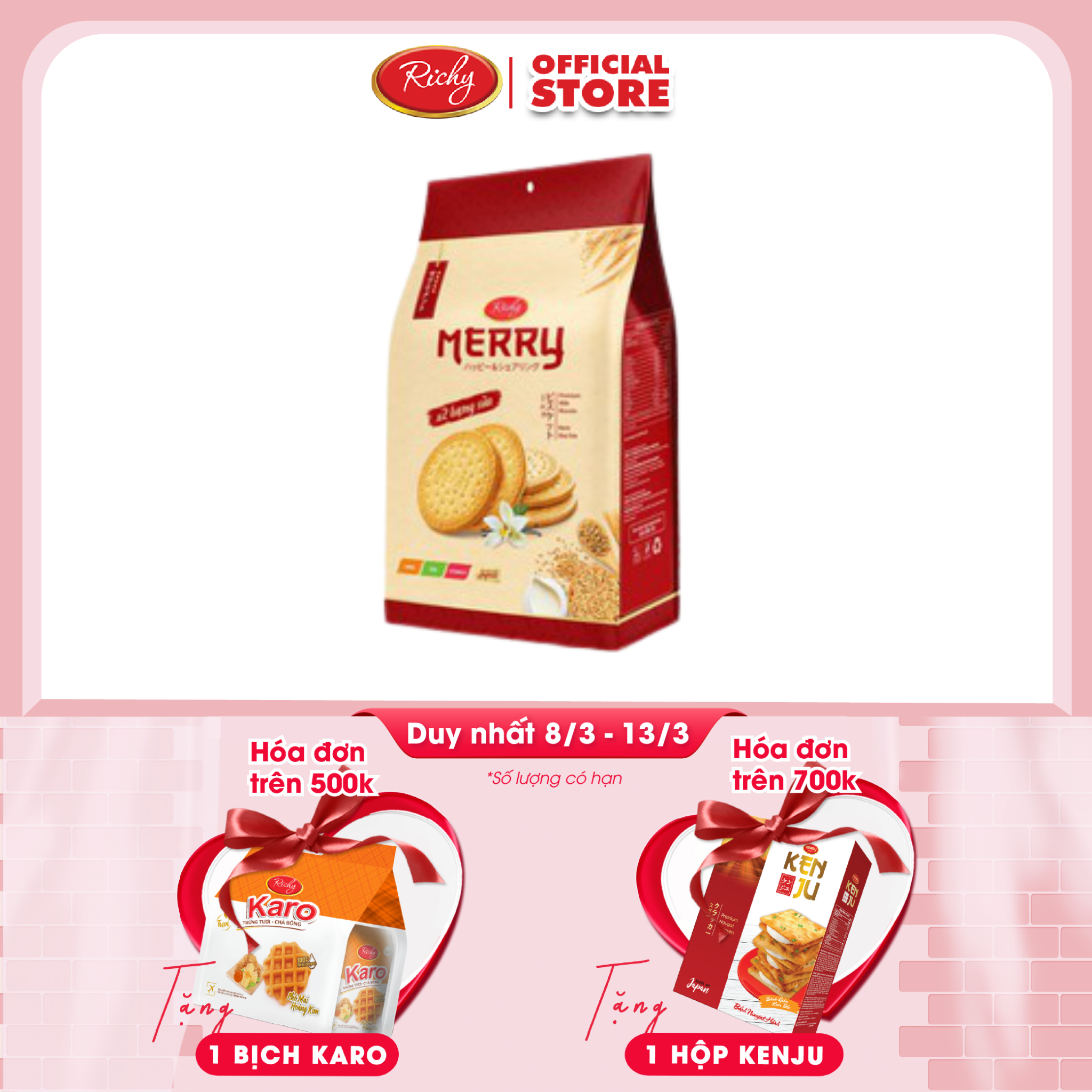 Bánh Quy Sữa Merry 192 Gram Giòn Ngon Richy (date mới)