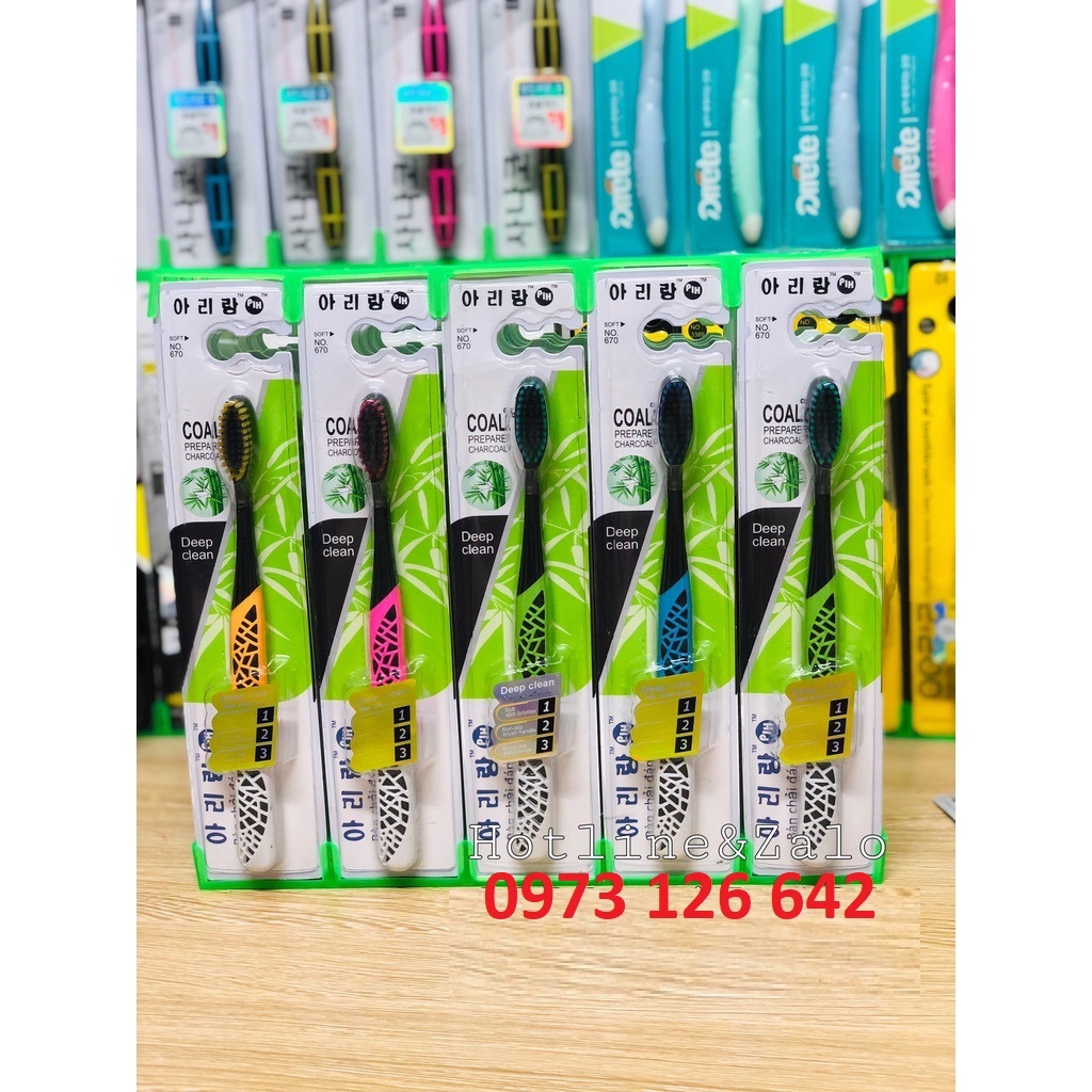 [BỘ 10 CÁI] Combo 10 bàn chải đánh răng than hoạt tính Hàn Quốc, bàn chải than tre Hàn Quốc cao cấp