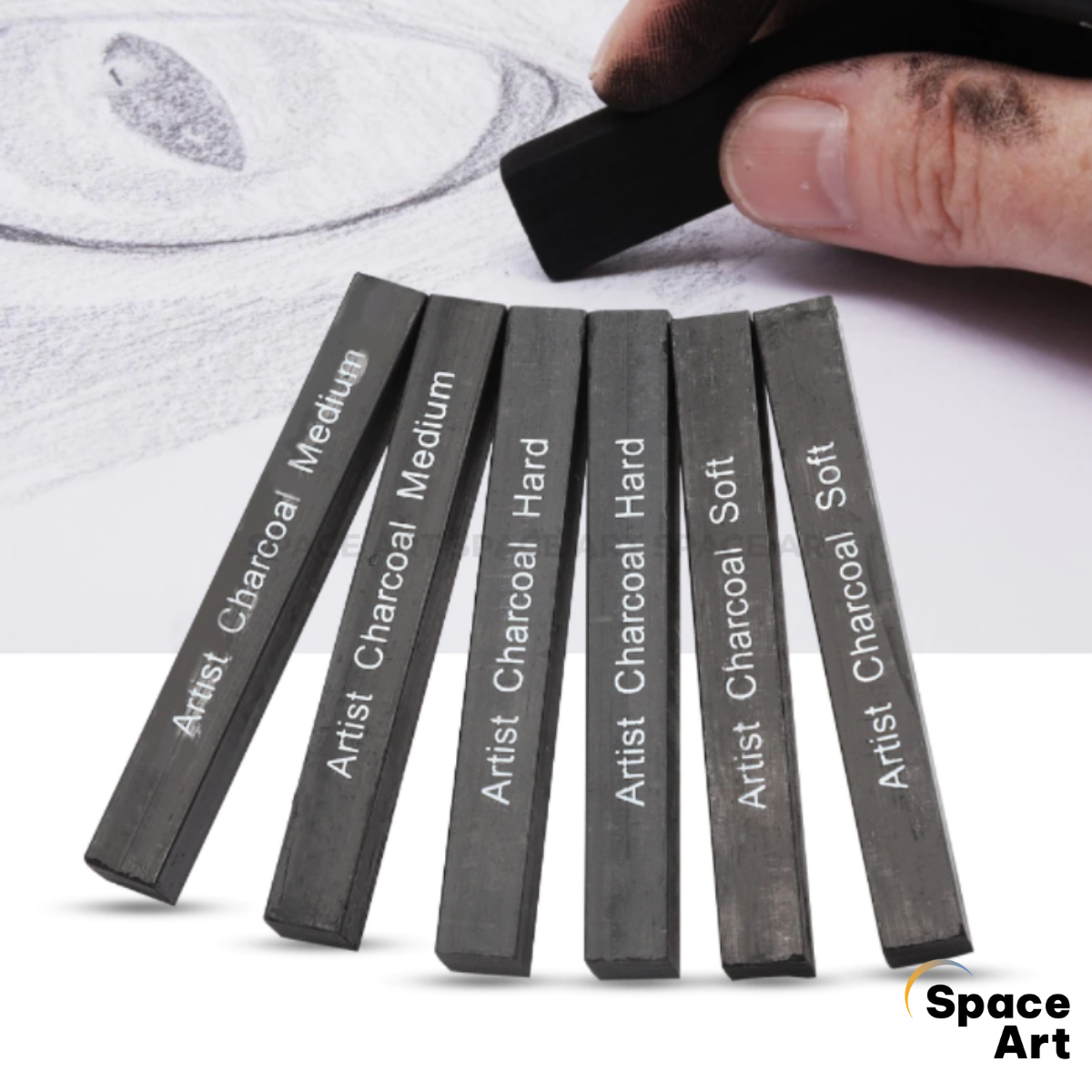 [Space Art Store] Than vuông, Than thỏi, củi Compressed Charcoal Artist 6 thanh (Soft, medium, hard)