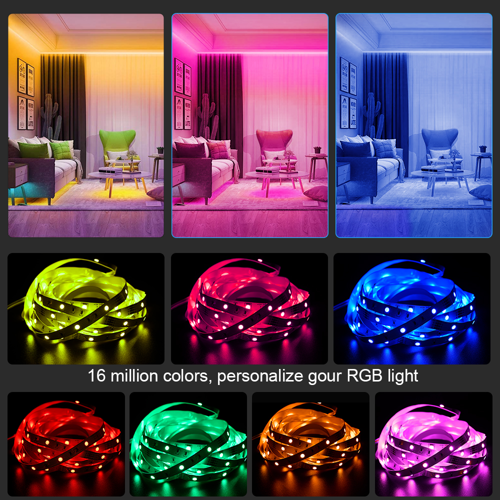LED Strip RGB Music Sync Color Changing Sensitive Built-in Mic, App LED ...