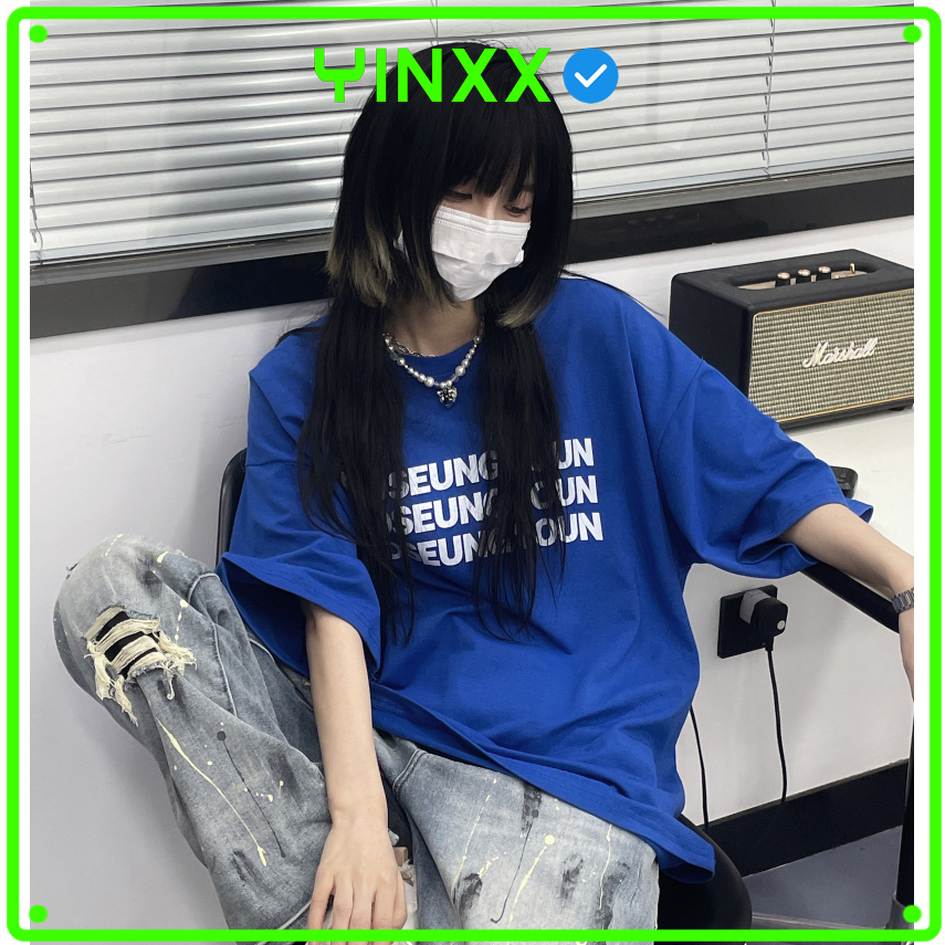 Áo phông form rộng tay lỡ Yinxx, áo thun unisex nam nữ màu xanh bích ATL114