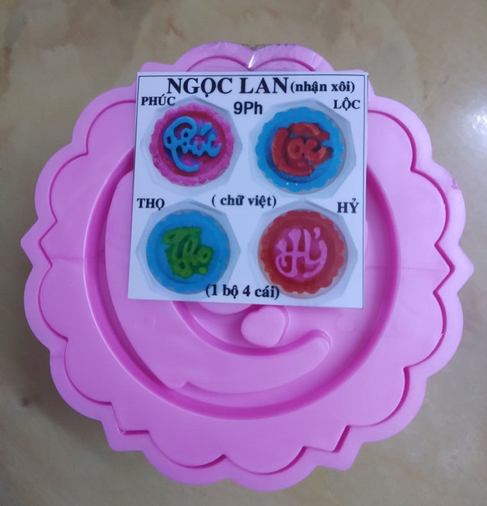 Bộ khuôn xôi tròn 4 mặt phúc lộc thọ hỷ 9cm