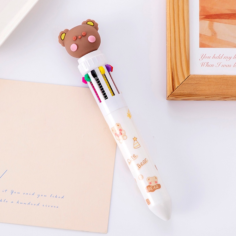 10 Colors 0.5mm Cartoon Bear Series Retractable Ball Pen Student Colorful Ballpoint Pen