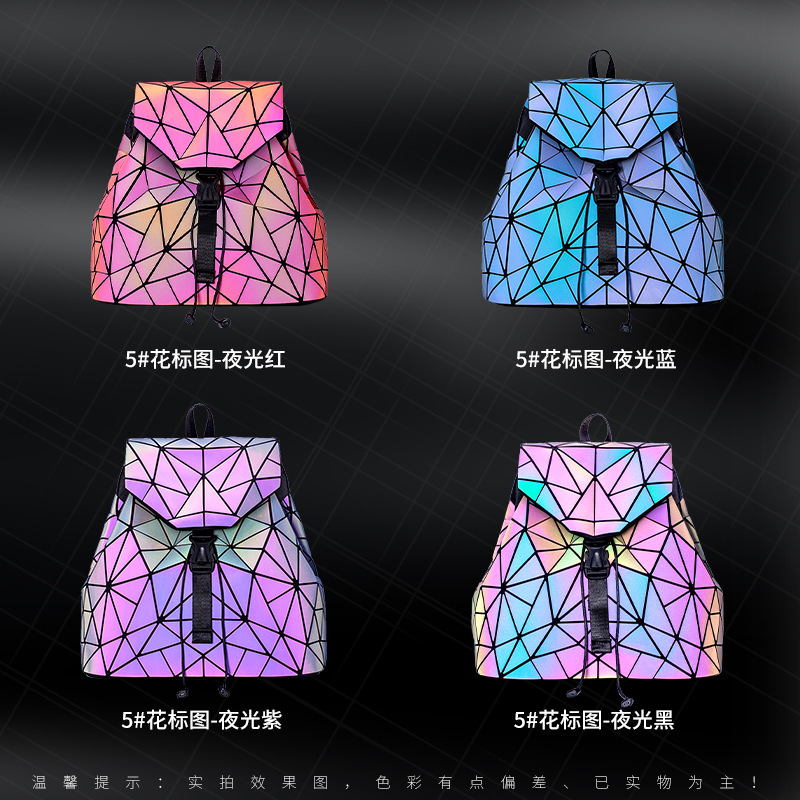 LorranTree Geometric Holographic Backpack - Reflective Luminous Rainbow Rucksack - View #11