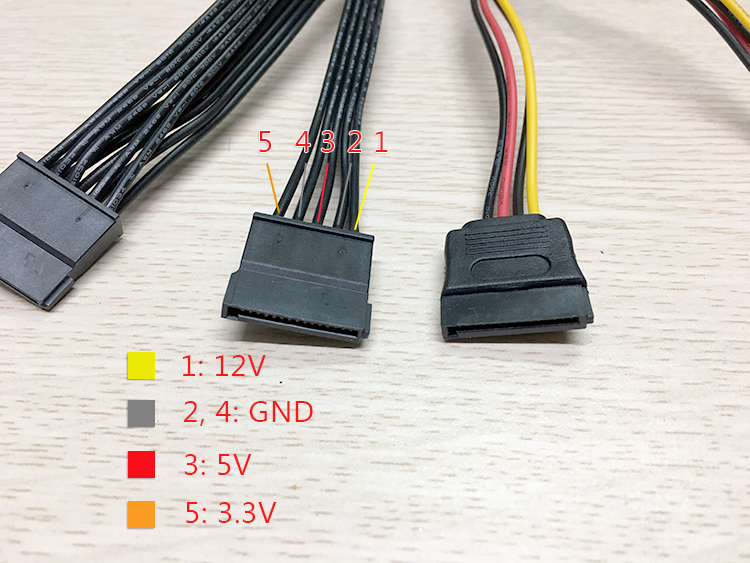 6pin PSU modular out 4 SATA power cable for HDD, SSD, dvb-dvd Sata computer PC, industrial computer, Sync