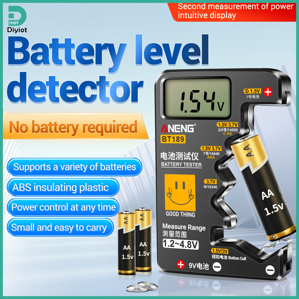 Diyiot ANENG BT189 Battery Tester LCD Display Universal Battery Checker for AA AAA 9V 1.5V/3V Button Cell Batteries