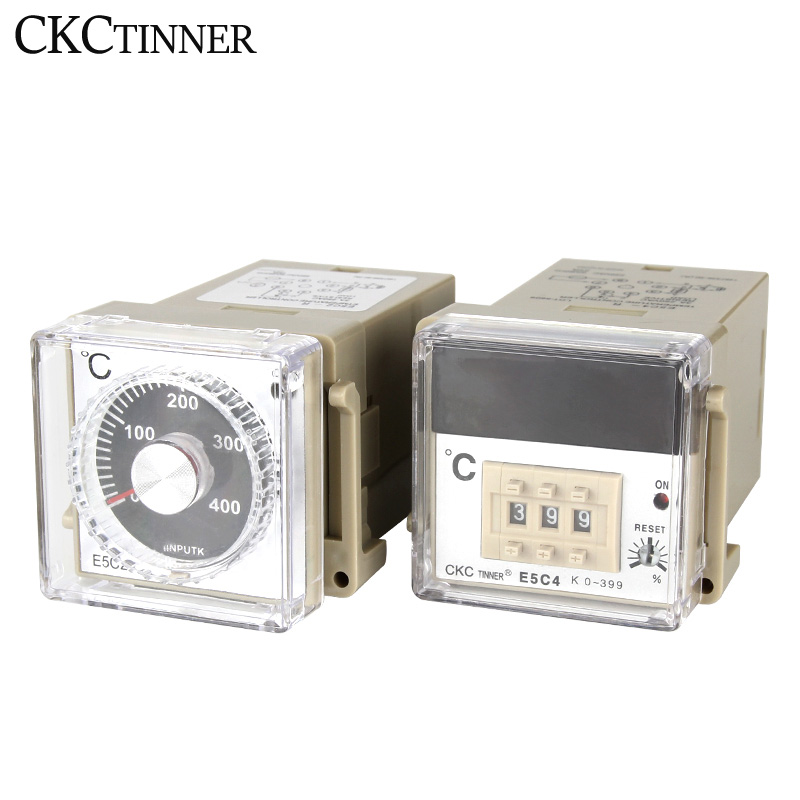 【Value Bundle】 e5c4/e5c2 digital display pointer knob temperature controller 0-399/0- Celsius K type/ PT100 type thermostat with socket 220V.