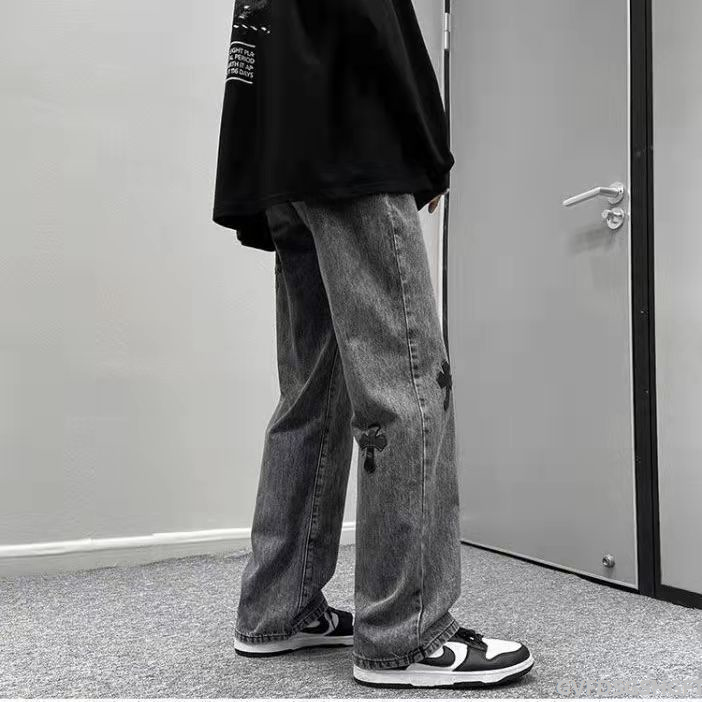 Quần dài trào lưu vibe plus phiên bản dài thẳng ống Quần jeans rộng thùng thình soái hi hip hop học sinh quần jeans nam thập tự giá trái tim cro d0463