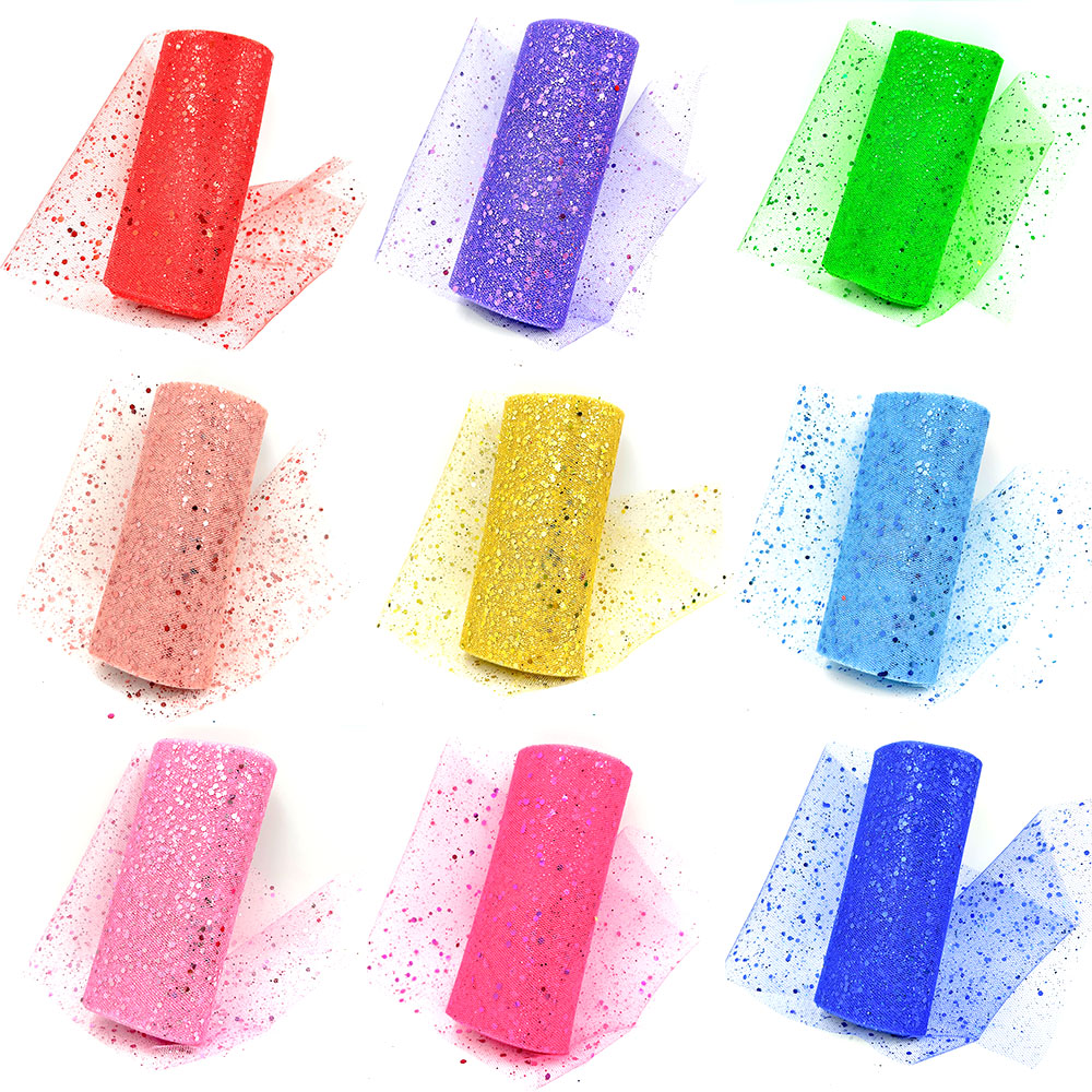 【Best value for money】 Glitter Tulle Fabric Roll 6 Inch 10 Yards Sequin Sparkling Ribbon Spool Netting for Wedding Tutu Skirt Gift Wrapping Party Decor.