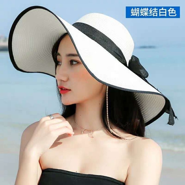 Nón mũ đi biển vành rộng nữ có nơ