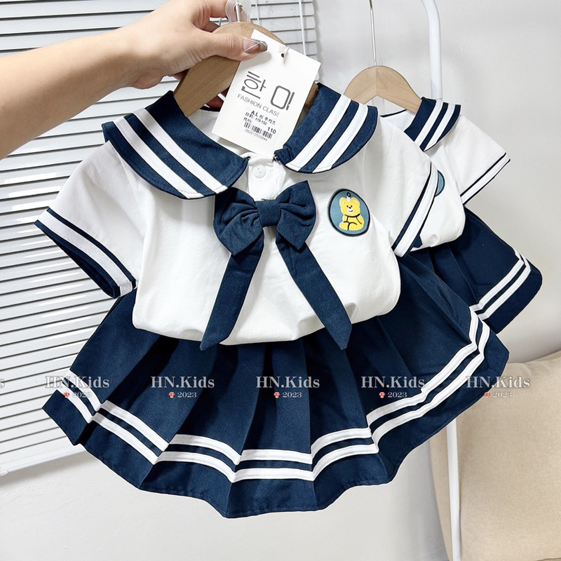 [SET BÉ GÁI] Bộ học sinh thuỷ thủ phối nơ xinh xắn cho bé gái (10-28kg)
