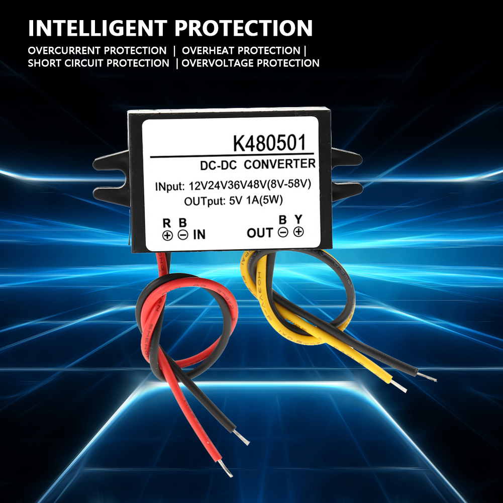 Dc converter dc-dc 12v/24v/36v/48v to 5v 1a converter step down power supply module