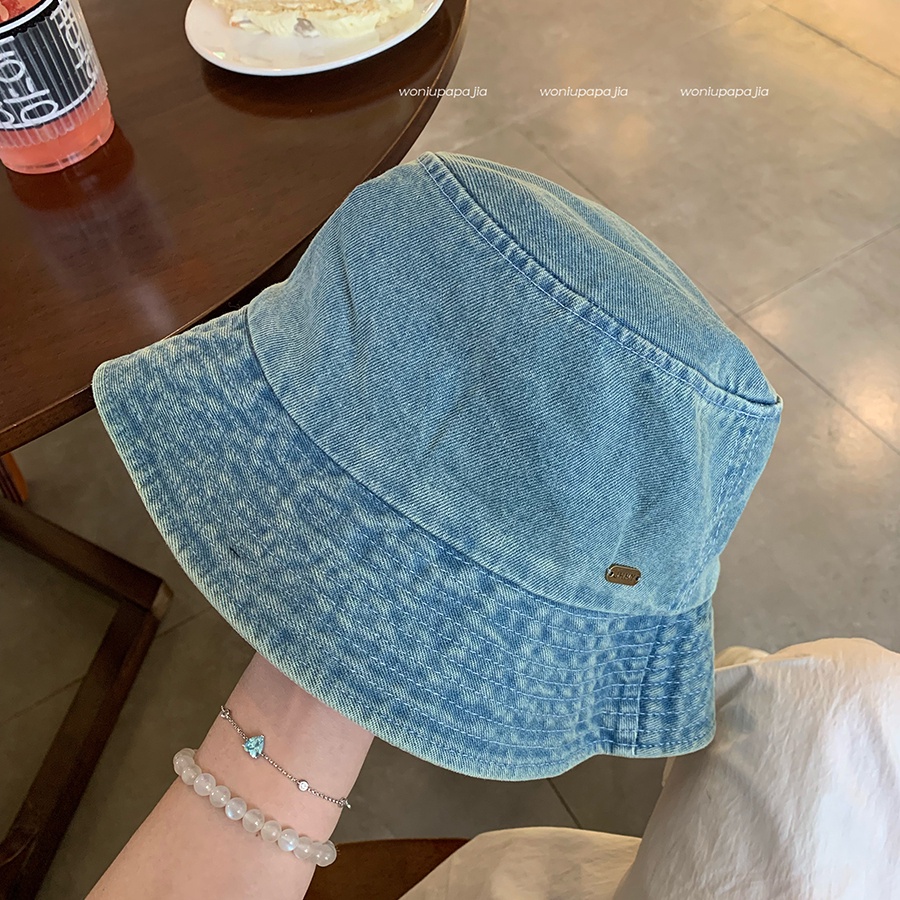 Japanese Washed Denim Bucket Hat Women Plain Fisherman Hat