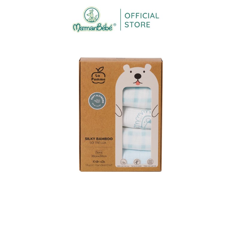 (MamanBébé chính hãng) K001 Set 5 Khăn sữa sợi tre lụa La Pomme phối màu (30x30cm)