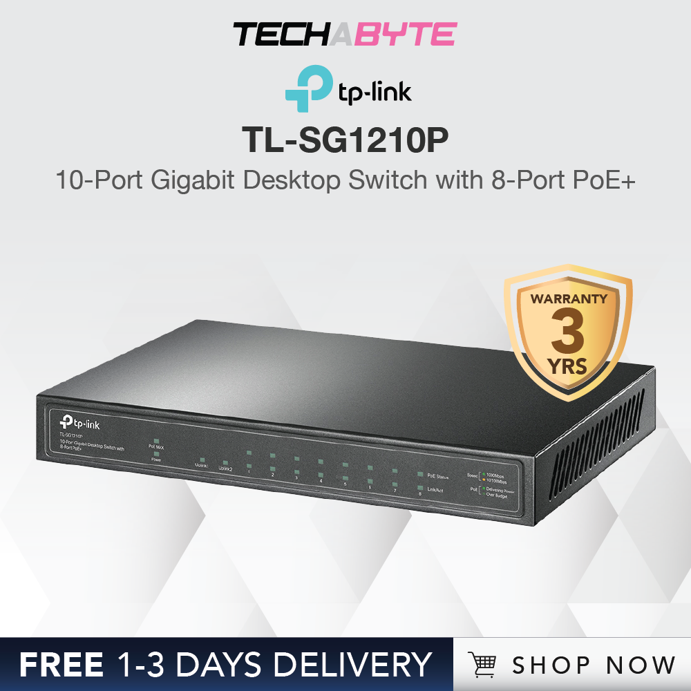 TL-SG1210P, 10-Port Gigabit Desktop Switch with 8-Port PoE+