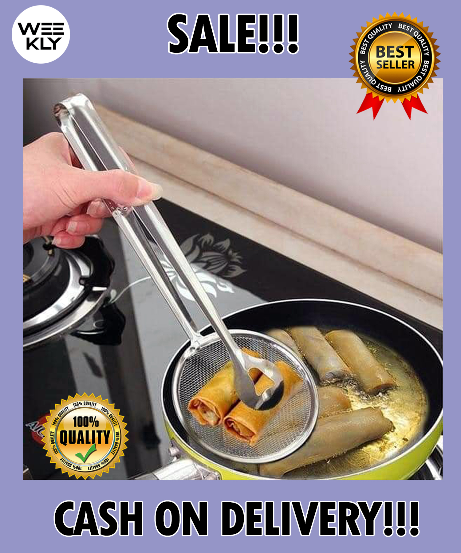 Strainer tong with strainer for cooking I Food tong/ clip fryer