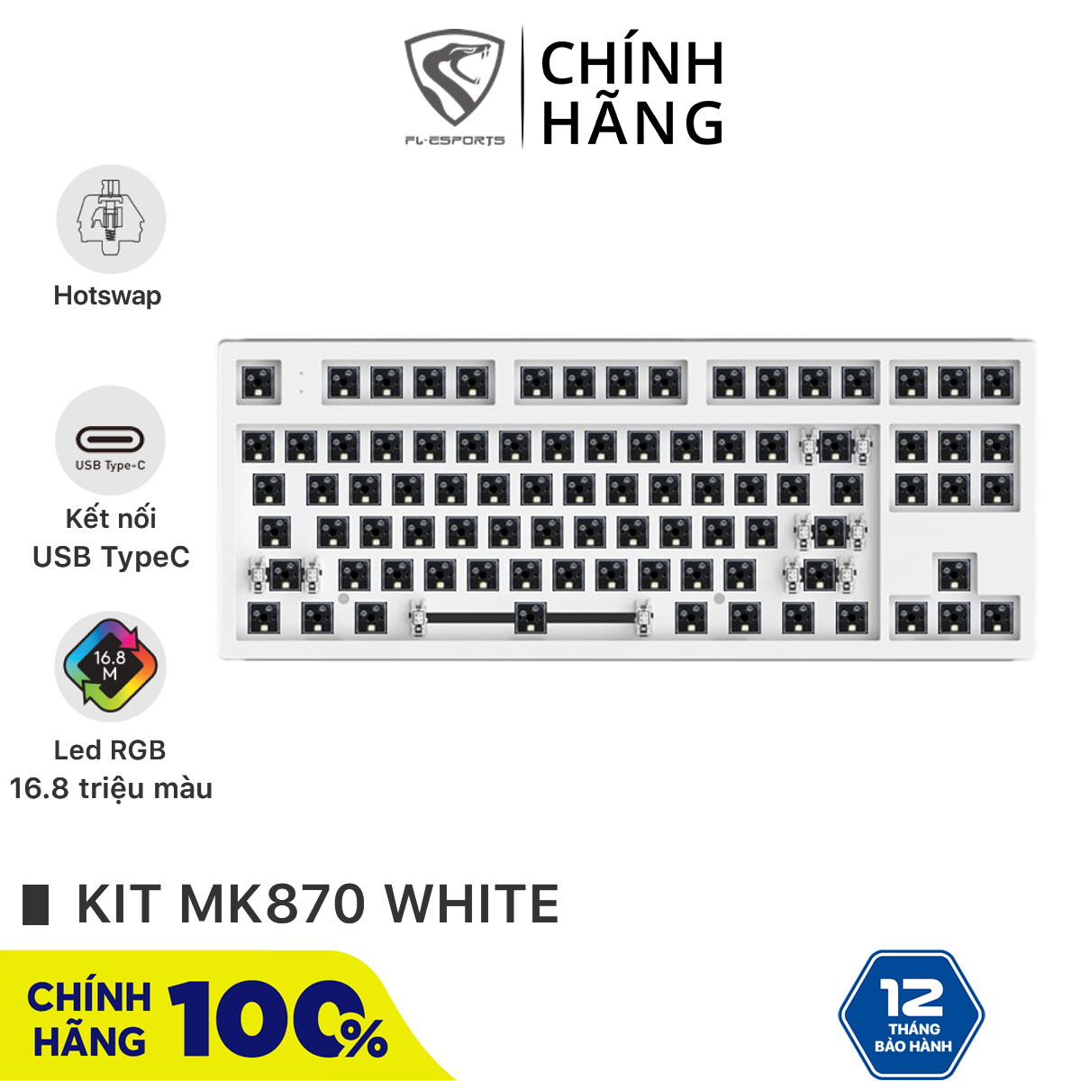Bộ kit bàn phím cơ FL-Esports MK870 1 Mode White - Hotswap - Led RGB - Sẵn foam - Bảo hành 12 tháng