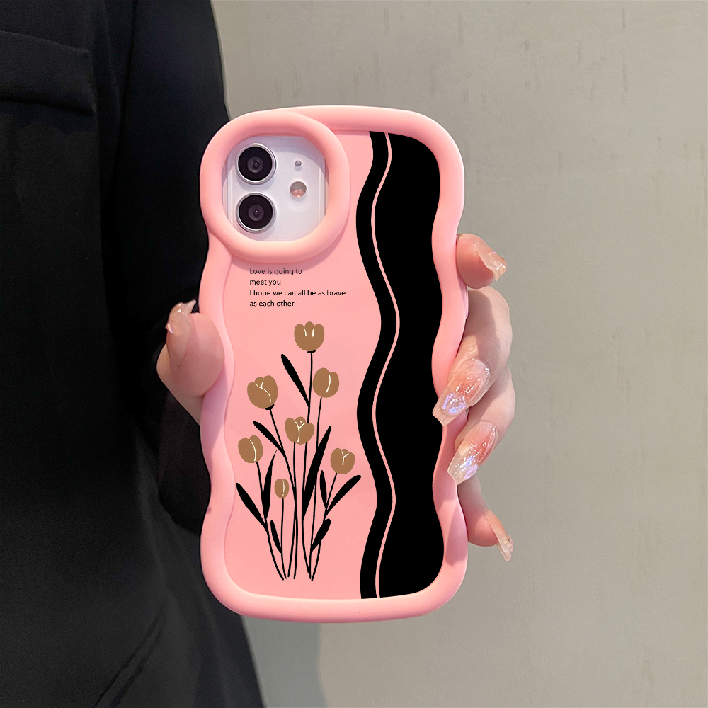 Jizetin for Redmi A3 A3x Back Cover Brown Tulip Macaron Bright Color Wavy Shape Soft Mobile Phone Cases. 