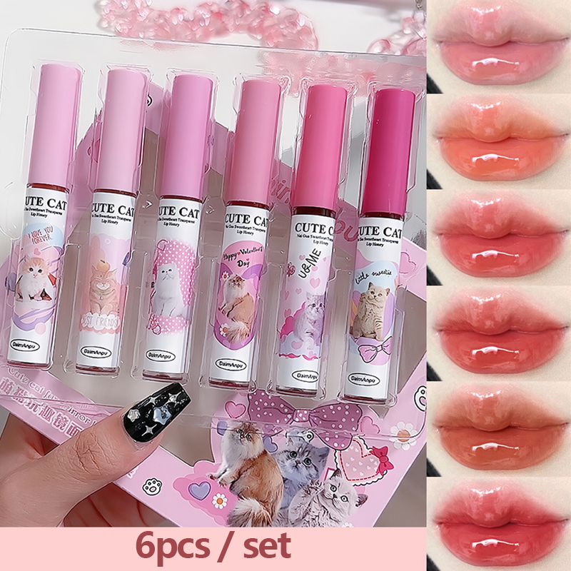 6pcs%20Cute%20Mirror%20Glass%20Lip%20Glaze%20Set%20Water%20Light%20Cat%20Lipstick%20Jelly%20Oil%20Lip%20Gloss%20Korean%20Lip%20Tint%20Watery%20Makeup%20Girl%20Cosmetic%20-%20Image%207