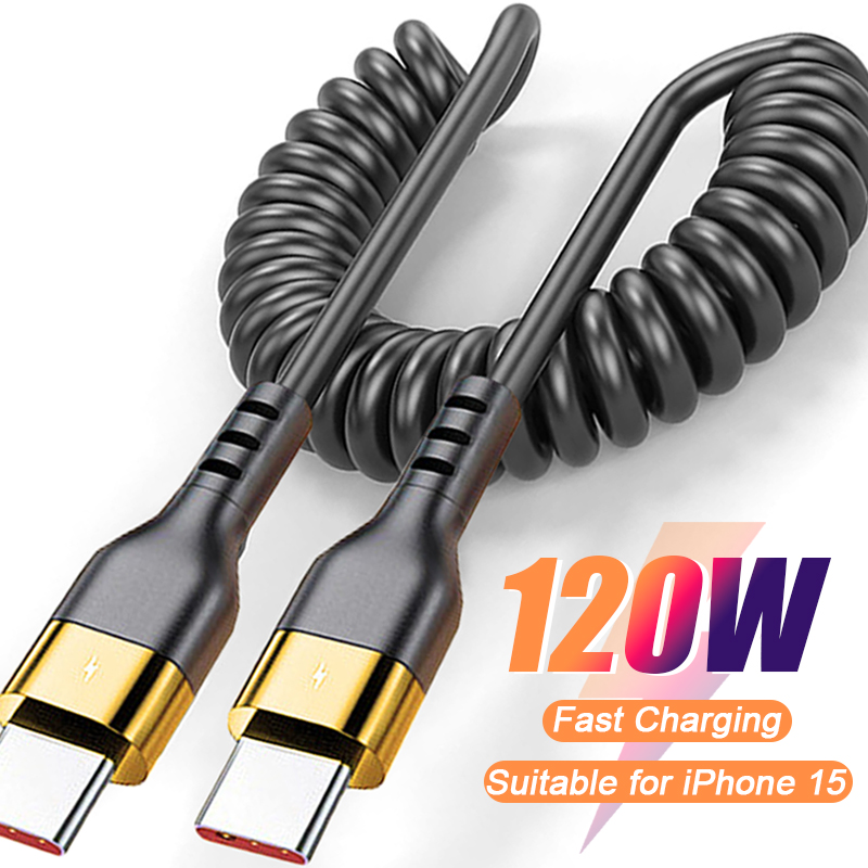 USB C To Type C Spring Cable PD120W Super Quick Charging Coil Data Wire ...