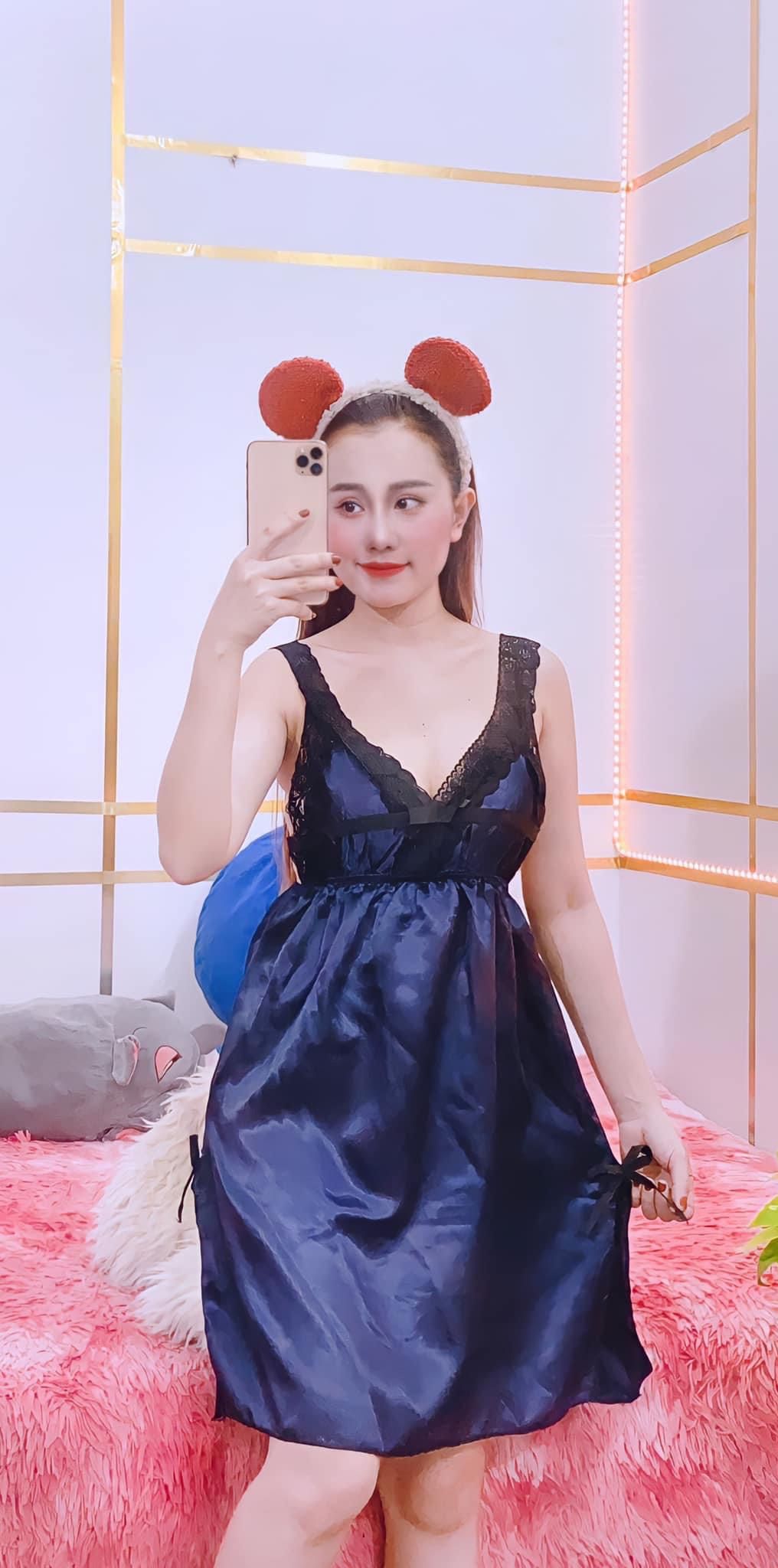 Đầm Ngủ Phi Lụa Phối Ren,Mềm Mại Quyến Rũ Freesize Dưới 60kg
