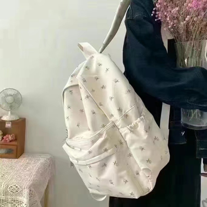 School bag, women's ins, Korean girl, small fresh literary student, backpack, tulip, floral, college-style backpack.