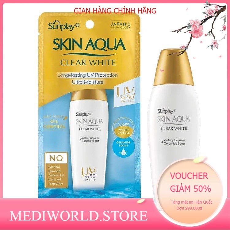 Sữa chống nắng Sunplay dưỡng da trắng mịn Sunplay Skin Aqua Clear White Spf50+/Pa++++Nắp đồng 55g, - LYO