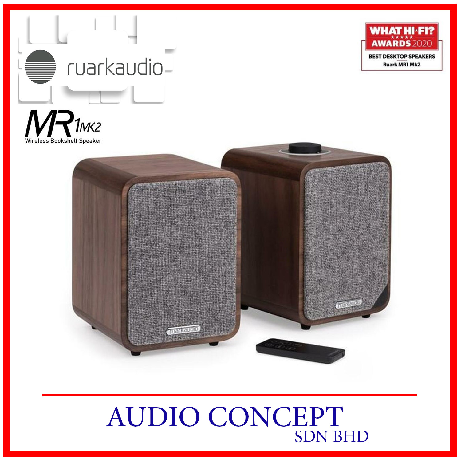 MR1MK2-WALNUT MR1 Mk2 Active Bluetooth Speakers in Rich Walnut Veneer 