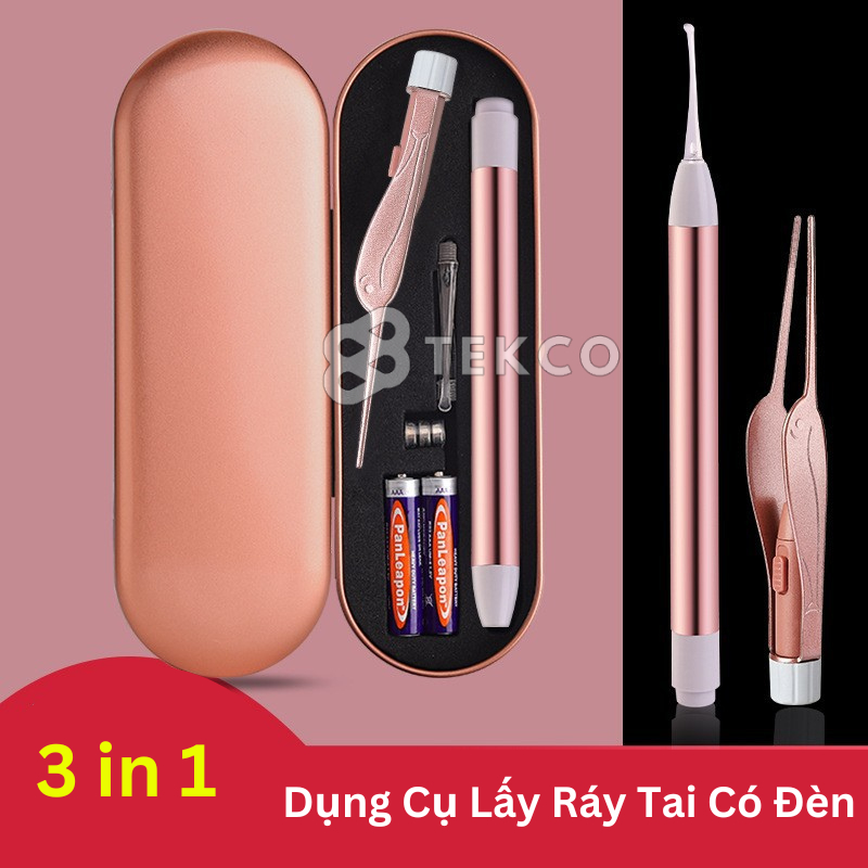 Hộp dụng cụ lấy ráy tai có đèn 3 in 1 - bộ dụng cụ lấy ráy tai cho bé