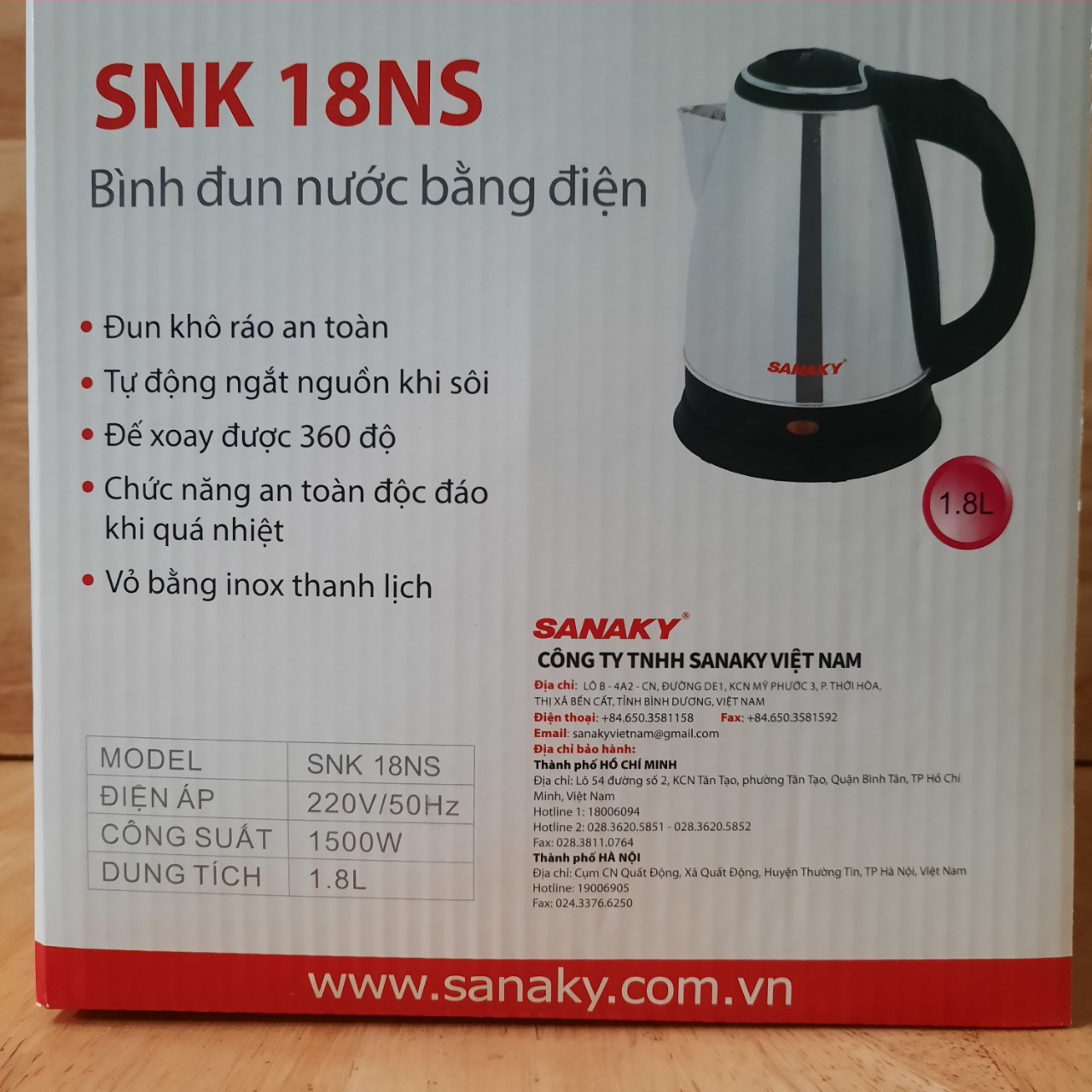 Ấm đun siêu tốc SANAKY 1.8L (model SNK 18NS) - BACH HOA HV