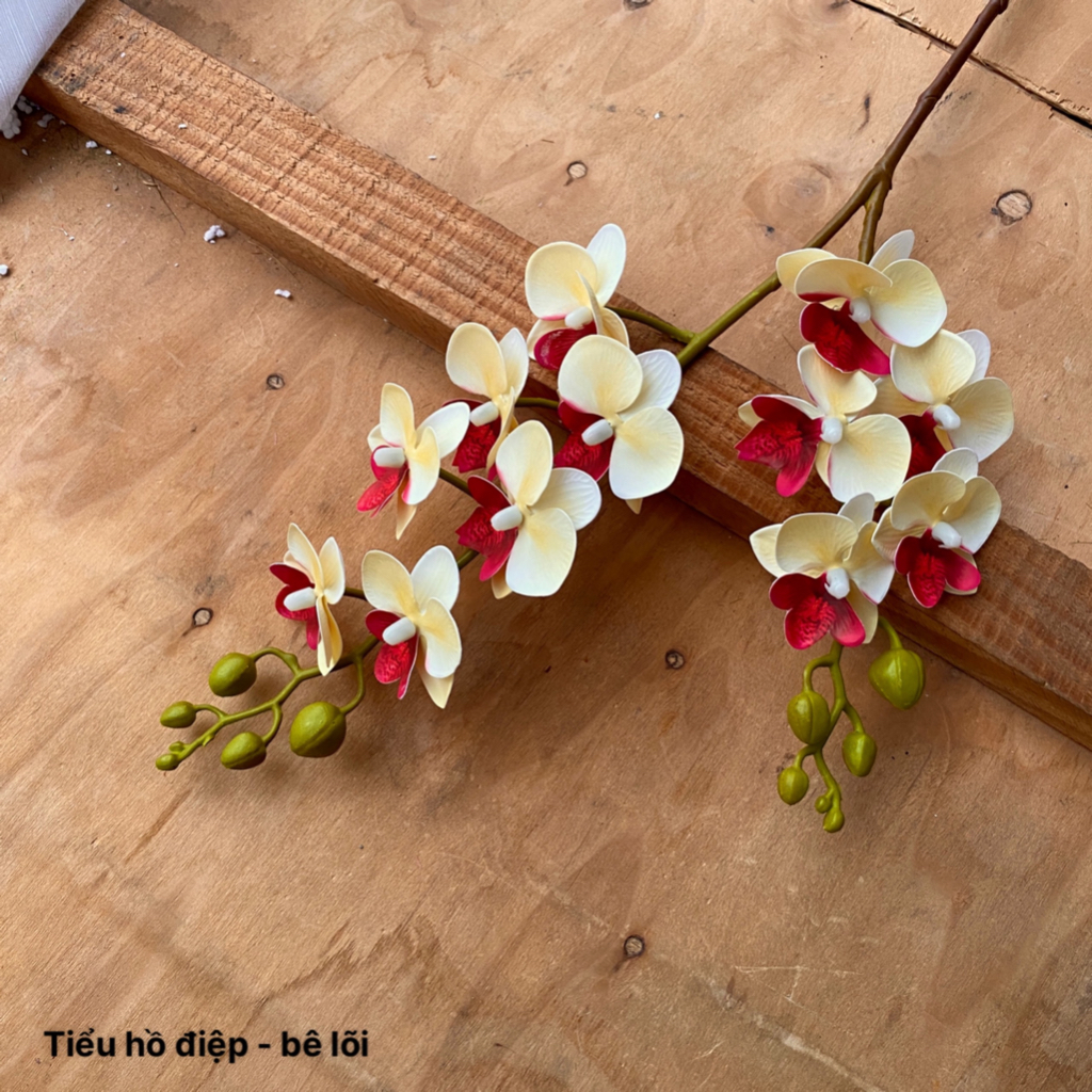 Hoa giả lan hồ điệp cao su, tiểu hồ điệp 2 nhánh nhân tạo cành dài 60cm