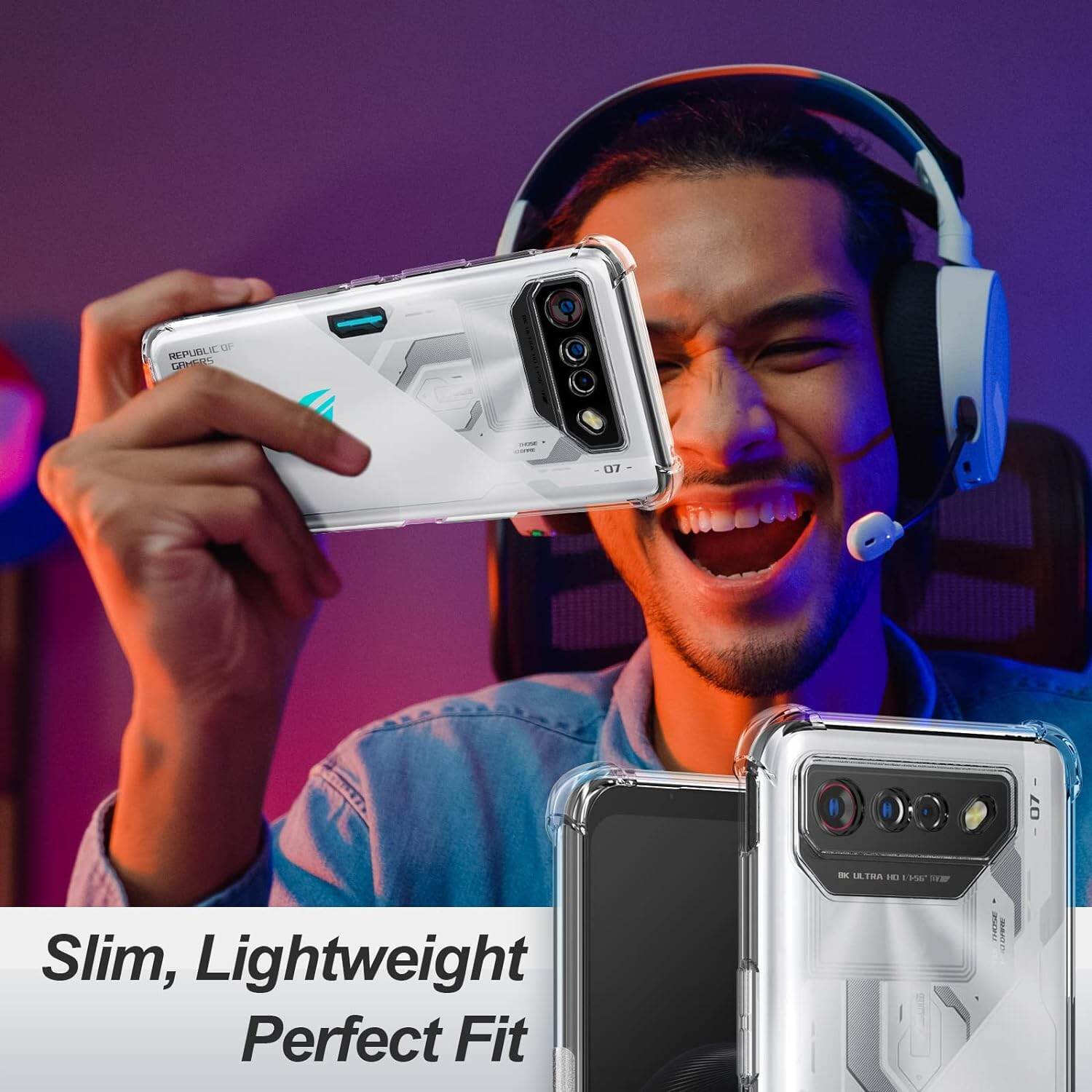 lthmy for Asus ROG Phone 7 / 7 Ultimate Transparent Soft Gel TPU Reinforced Corners Cushion Bumper Shockproof Drop Protection Case Cover.