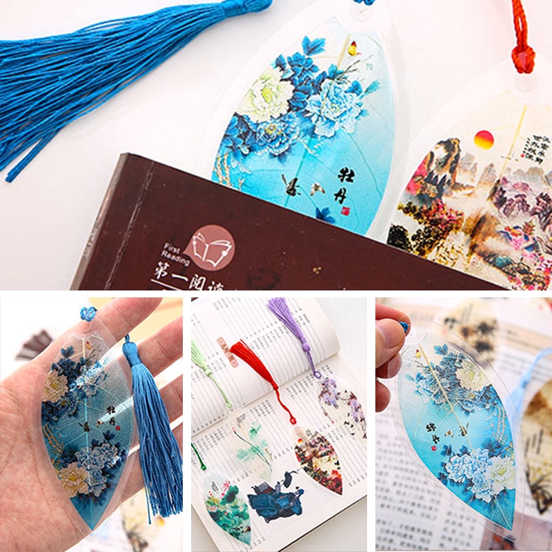 Hỗn hợp mô hình lá hình dạng phong cách Trung Quốc Bookmark với tua tự làm hoài cổ Bookmark