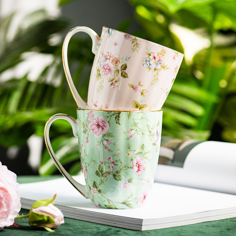 Omk phong cách đồng quê Pháp sang trọng cốc sứ mịn 400ml cốc cà phê với vành vàng