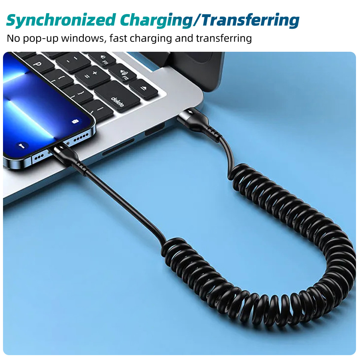 FONKEN 3 in 1 Mobile Phone Fast Charging USB Type-C Data Cable Micro USB Spring Car Charging Cable for Xiaomi Samsung