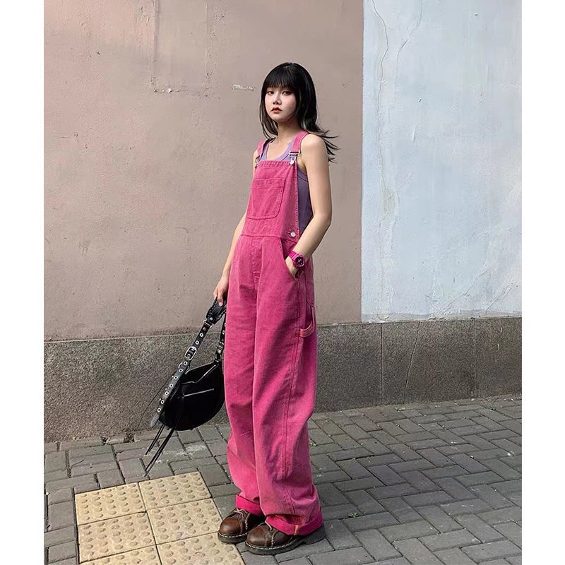 Quần yếm denim ống suông nhiều màu sắc thời trang cho nữ