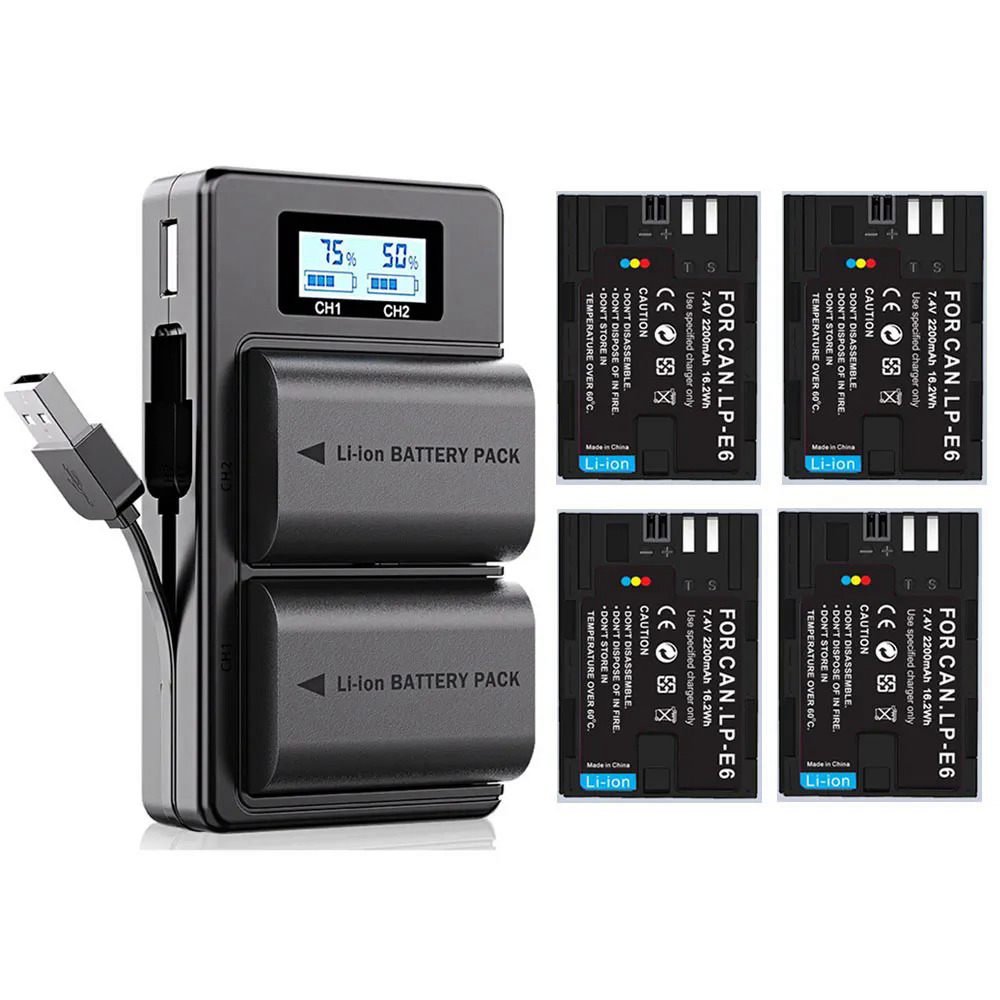 2000mah lpe6 lp-e6 pin lcd kép sạc cho canon eos 5ds r 5d mark ii 5d mark iii 6d 7d 70d 60d 80d 90d eos 5ds r máy ảnh